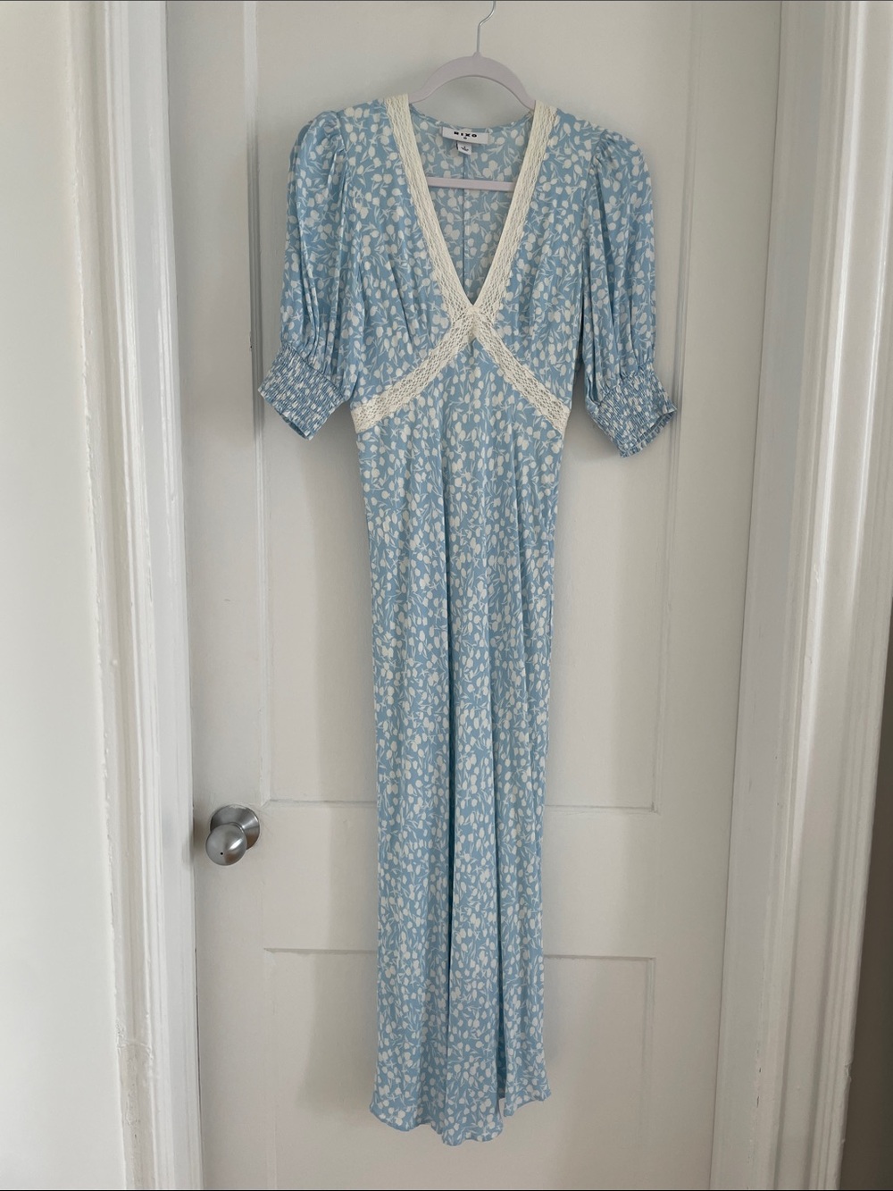 RIXO for Target Light Blue Floral Lace-Trim Maxi Dress 2 xs